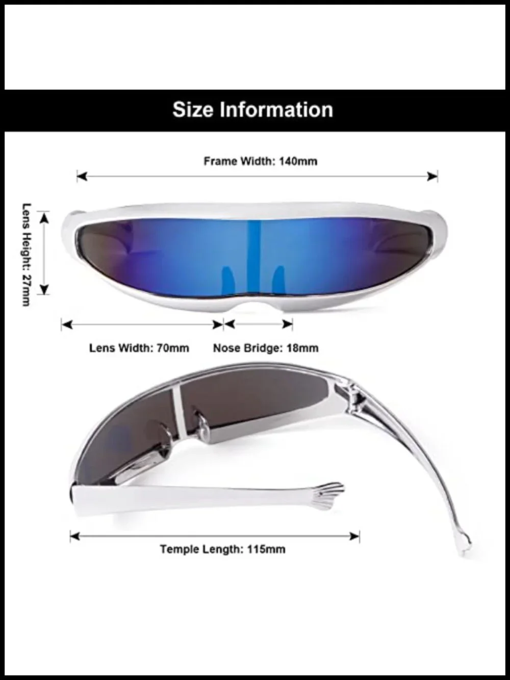Futuristic Narrow Sunglasses Robot Space Rave Party Cosplay Cyberpunk Visor